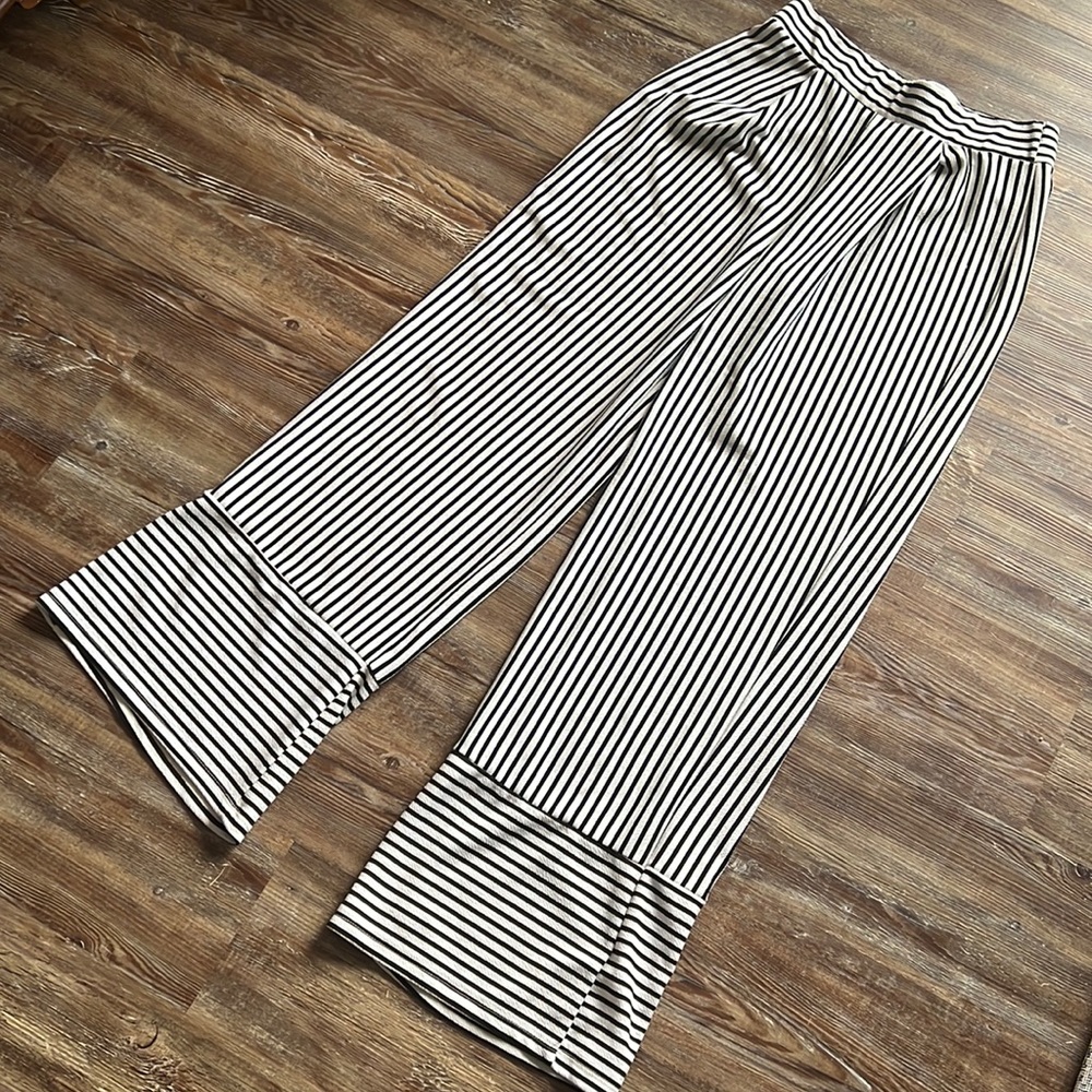 Windsor black and white stripe pants with block flair